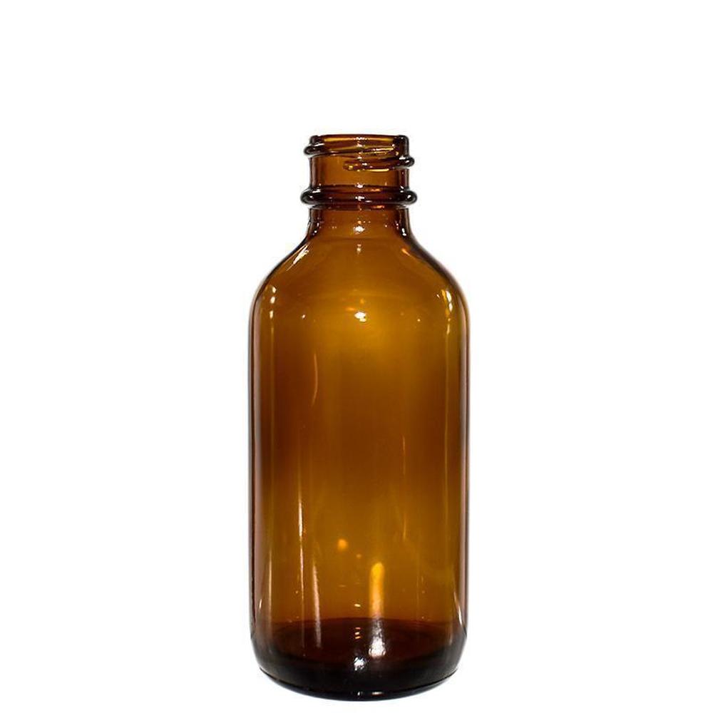 2 oz. Amber Boston Round with Reducer and White Cap (20/400) (V5) (V6)-Glass Bottle Outlet