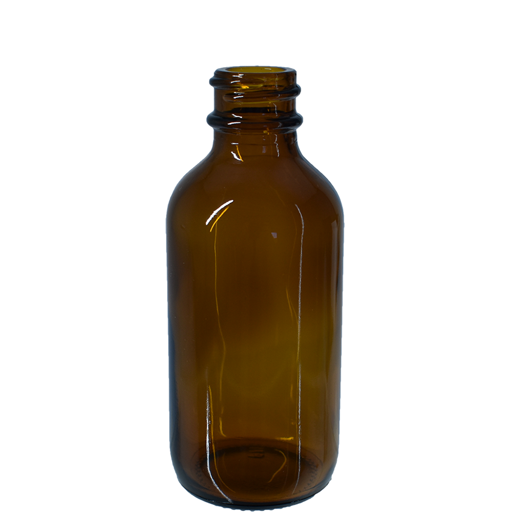 2 oz. Amber Boston Round with Reducer and White Child-Resistant Cap (20/400) (V8) (V1)-Glass Bottle Outlet
