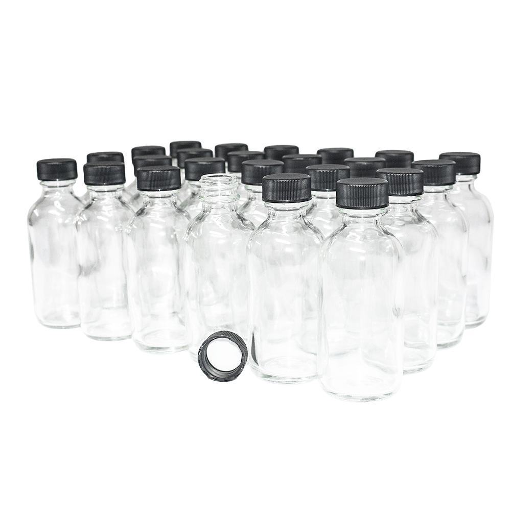 2 oz. Clear Boston Round with Black Cap (20/400) (V20) (V1)-Glass Bottle Outlet