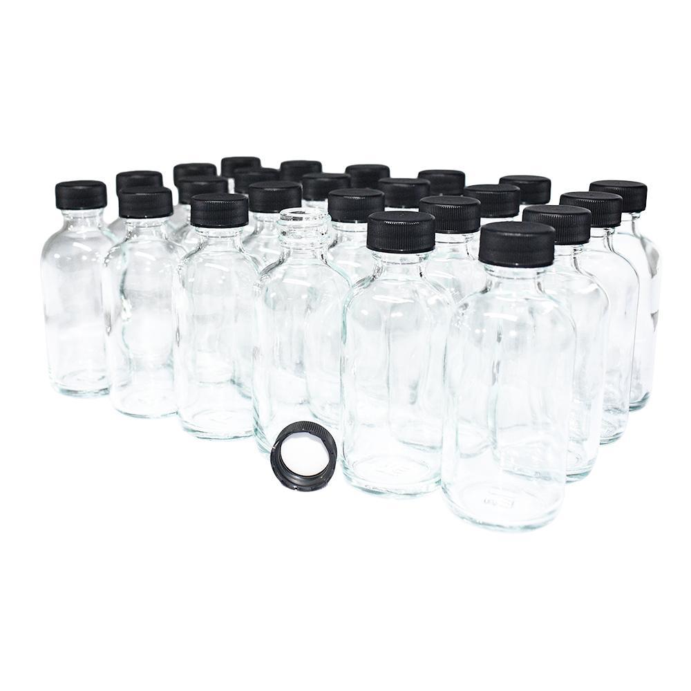 2 oz. Clear Boston Round with Black Cap (20/400) (V4) (V1)-Glass Bottle Outlet