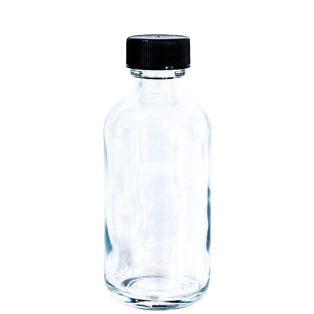 2 oz. Clear Boston Round with Black Cap (20/400) (V5) (V1)-Glass Bottle Outlet