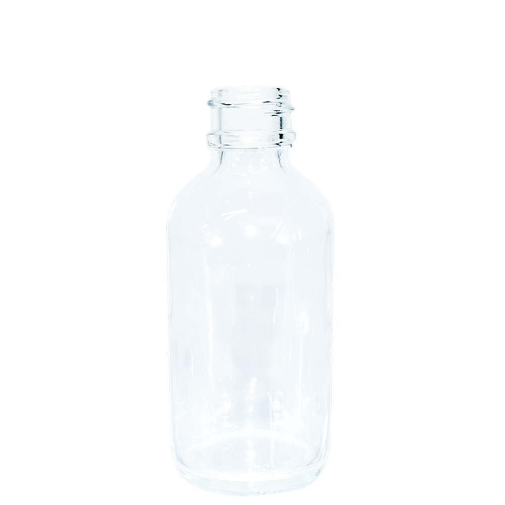 2 oz. Clear Boston Round with Black Child-Resistant Cap (20/400) (V5) (V6)-Glass Bottle Outlet