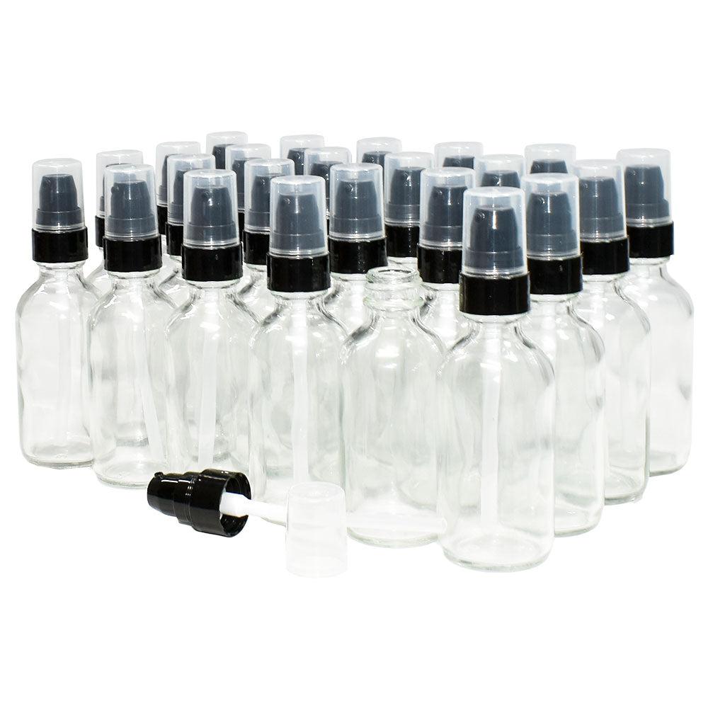 2 oz. Clear Boston Round with Black Cream Pump (20/400) (V20) (V15)-Glass Bottle Outlet