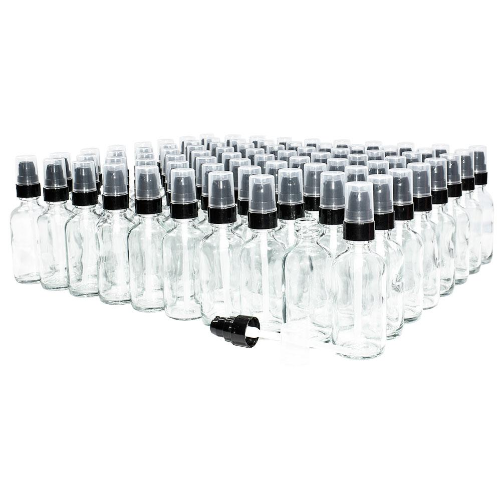 2 oz. Clear Boston Round with Black Cream Pump (20/400) (V4) (V15)-Glass Bottle Outlet
