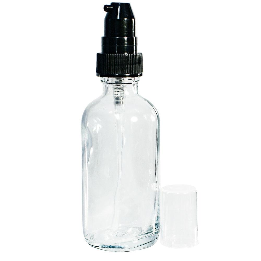 2 oz. Clear Boston Round with Black Cream Pump (20/400) (V4) (V20)-Glass Bottle Outlet