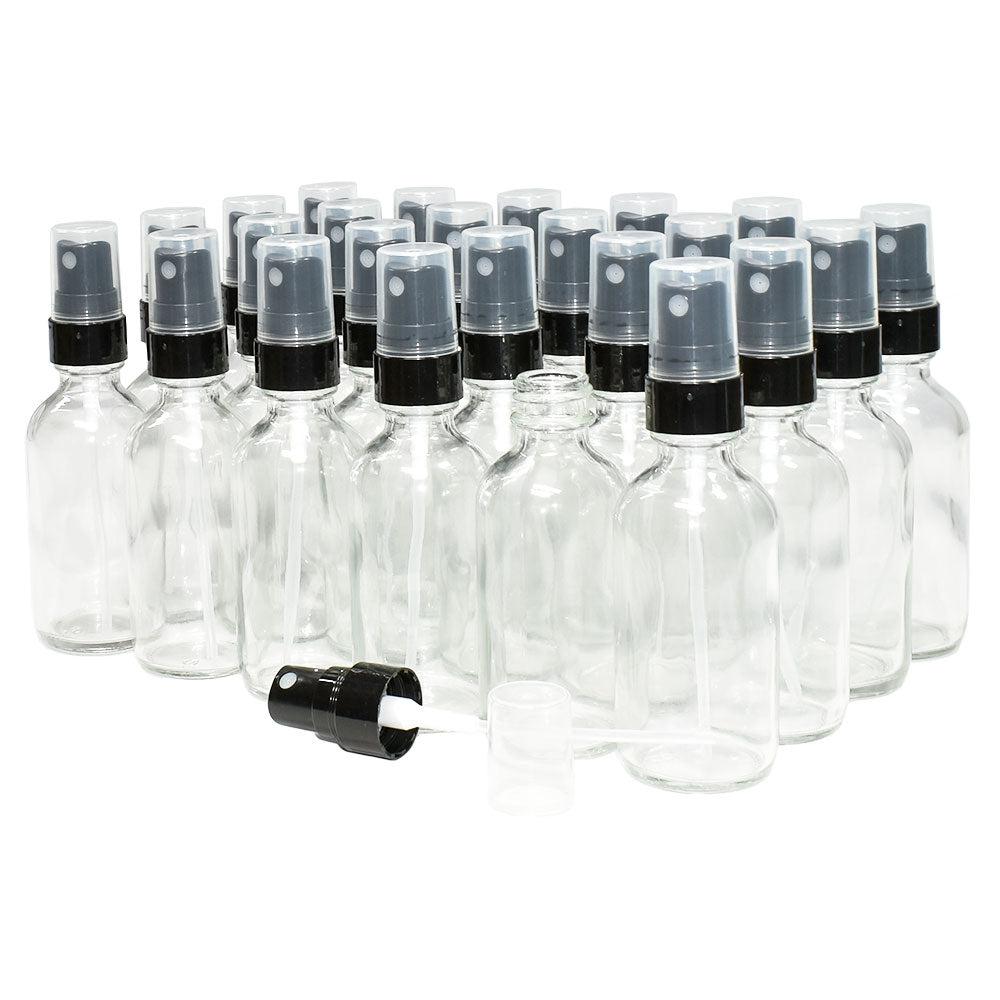 2 oz. Clear Boston Round with Black Fine-Mist Sprayer (.1 ml Per Spray) (20/400) (V20) (V15)-Glass Bottle Outlet