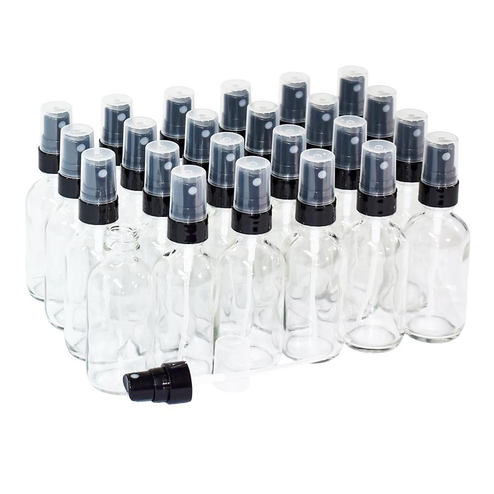 2 oz. Clear Boston Round with Black Fine-Mist Sprayer (.1 ml Per Spray) (20/400) (V8) (V15)-Glass Bottle Outlet