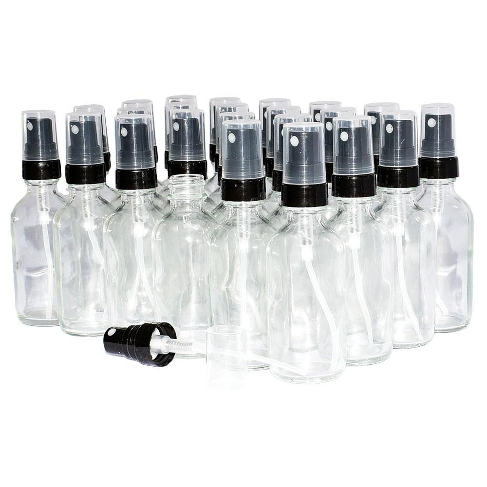2 oz. Clear Boston Round with Black Fine-Mist Sprayer (.16 ml Per Spray) (20/400) (V20) (V20)-Glass Bottle Outlet