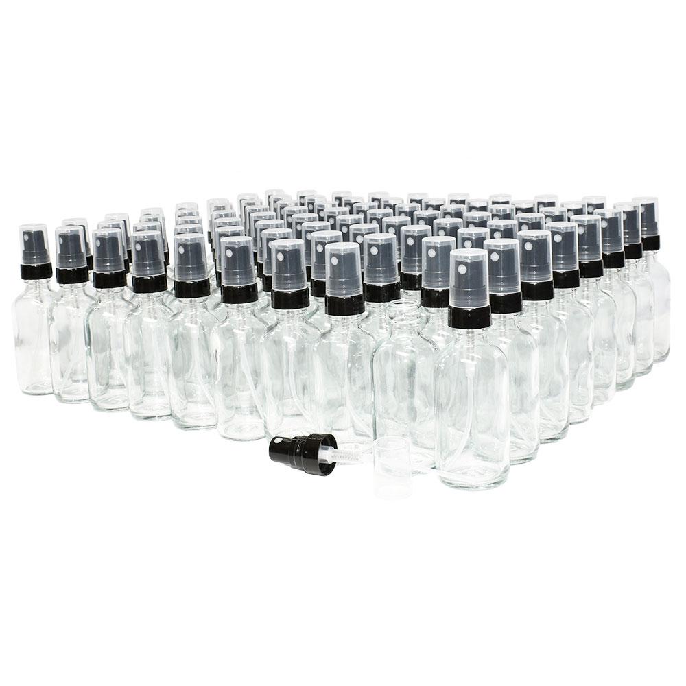 2 oz. Clear Boston Round with Black Fine-Mist Sprayer (.16 ml Per Spray) (20/400) (V4) (V20)-Glass Bottle Outlet