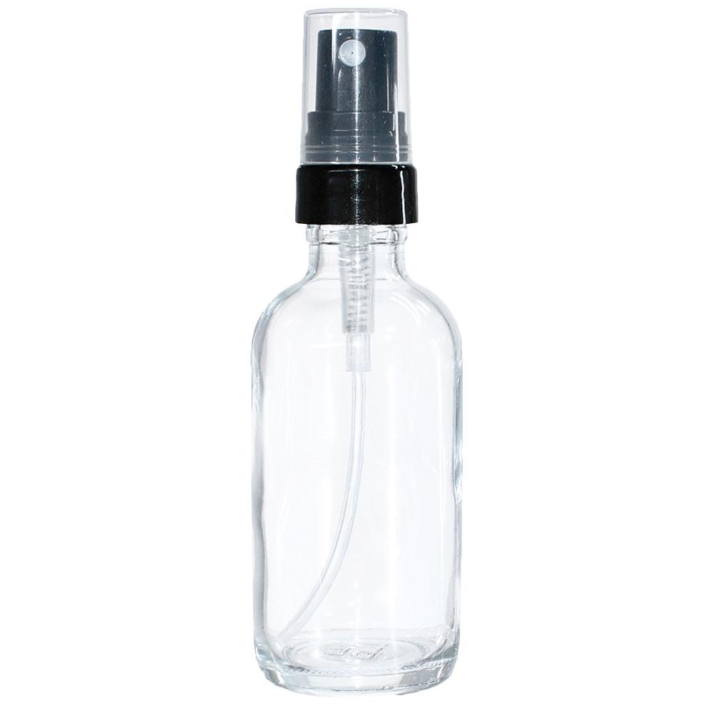 2 oz. Clear Boston Round with Black Fine-Mist Sprayer (.16 ml Per Spray) (20/400) (V4) (V20)-Glass Bottle Outlet