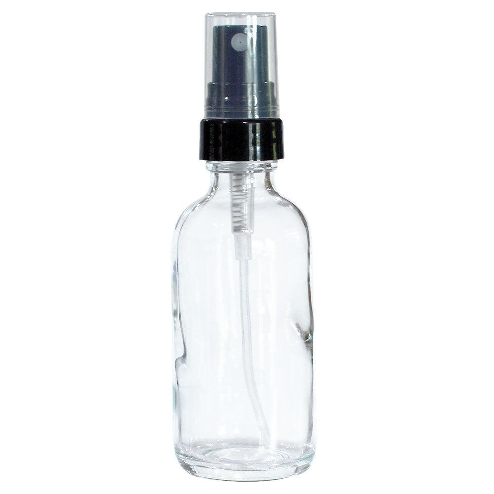 2 oz. Clear Boston Round with Black Fine-Mist Sprayer (.16 ml Per Spray) (20/400) (V5) (V20)-Glass Bottle Outlet