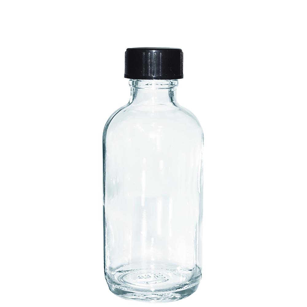 2 oz. Clear Boston Round with Black Poly Cone Cap (20/400) (V4) (V20)-Glass Bottle Outlet