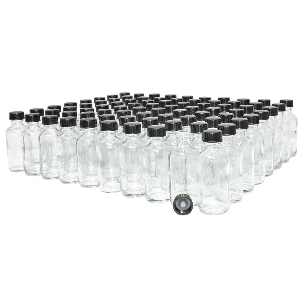 2 oz. Clear Boston Round with Black Poly Cone Cap (20/400) (V4) (V20)-Glass Bottle Outlet