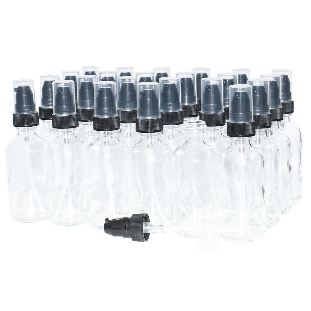 2 oz. Clear Boston Round with Black Treatment Pump (20/400) (V5) (V20)-Glass Bottle Outlet