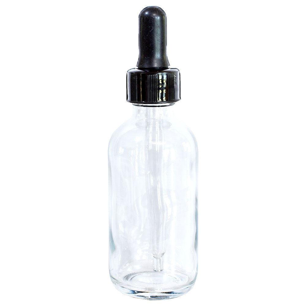 2 oz. Clear Boston Round with Large Bulb Black Glass Dropper (20/400) (V5) (V12)-Glass Bottle Outlet
