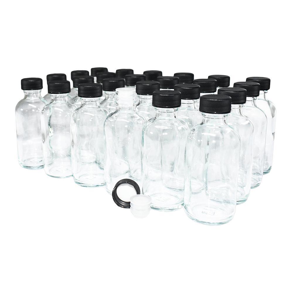 2 oz. Clear Boston Round with Reducer and Black Cap (20/400) (V4) (V1)-Glass Bottle Outlet
