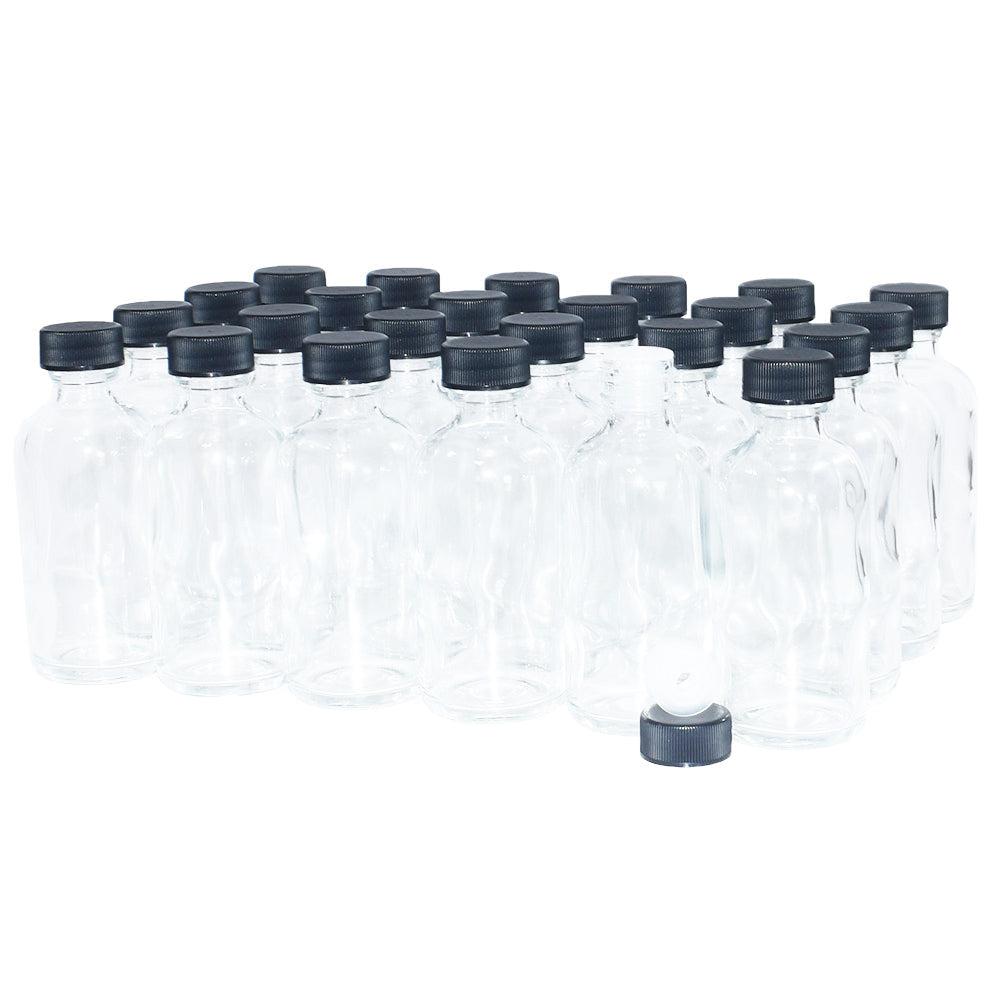 2 oz. Clear Boston Round with Reducer and Black Cap (20/400) (V5) (V6)-Glass Bottle Outlet