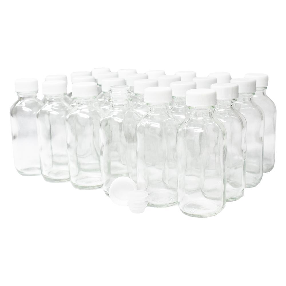 2 oz. Clear Boston Round with Reducer and White Cap (20/400) (V20) (V6)-Glass Bottle Outlet