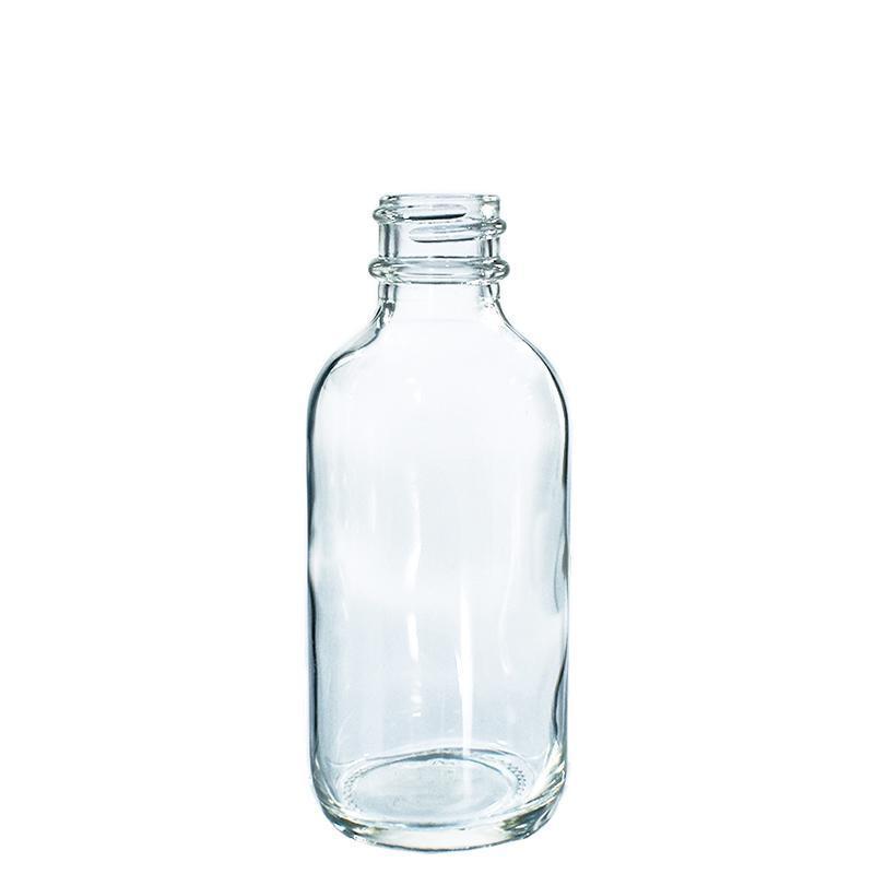 2 oz. Clear Boston Round with Reducer and White Cap (20/400) (V4) (V1)-Glass Bottle Outlet