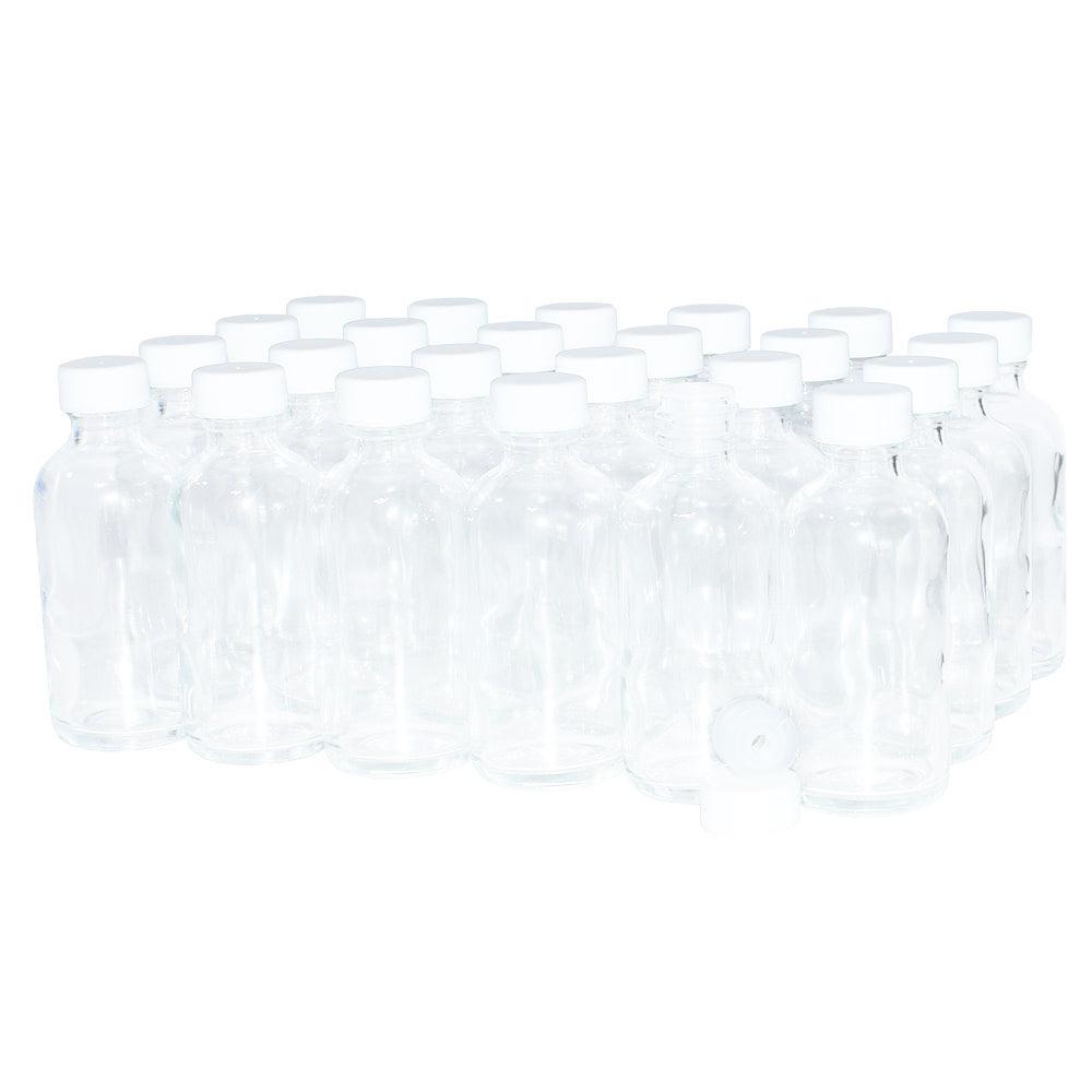 2 oz. Clear Boston Round with Reducer and White Cap (20/400) (V5) (V6)-Glass Bottle Outlet