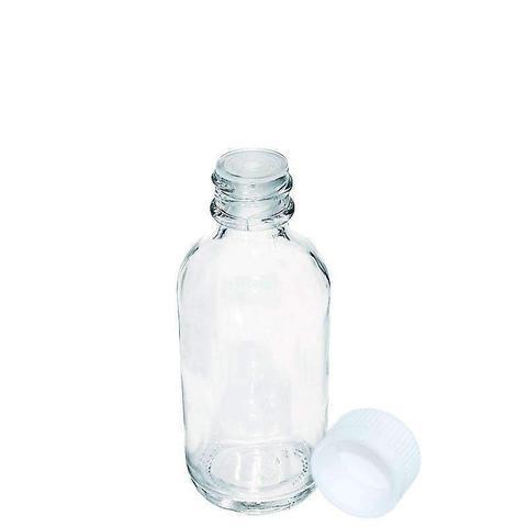2 oz. Clear Boston Round with Reducer and White Child-Resistant Cap (20/400) (V4) (V1)-Glass Bottle Outlet