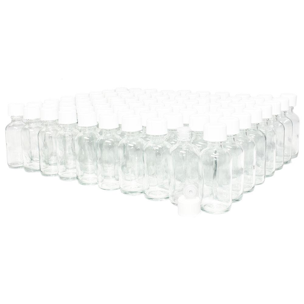 2 oz. Clear Boston Round with Reducer and White Child-Resistant Cap (20/400) (V4) (V1)-Glass Bottle Outlet