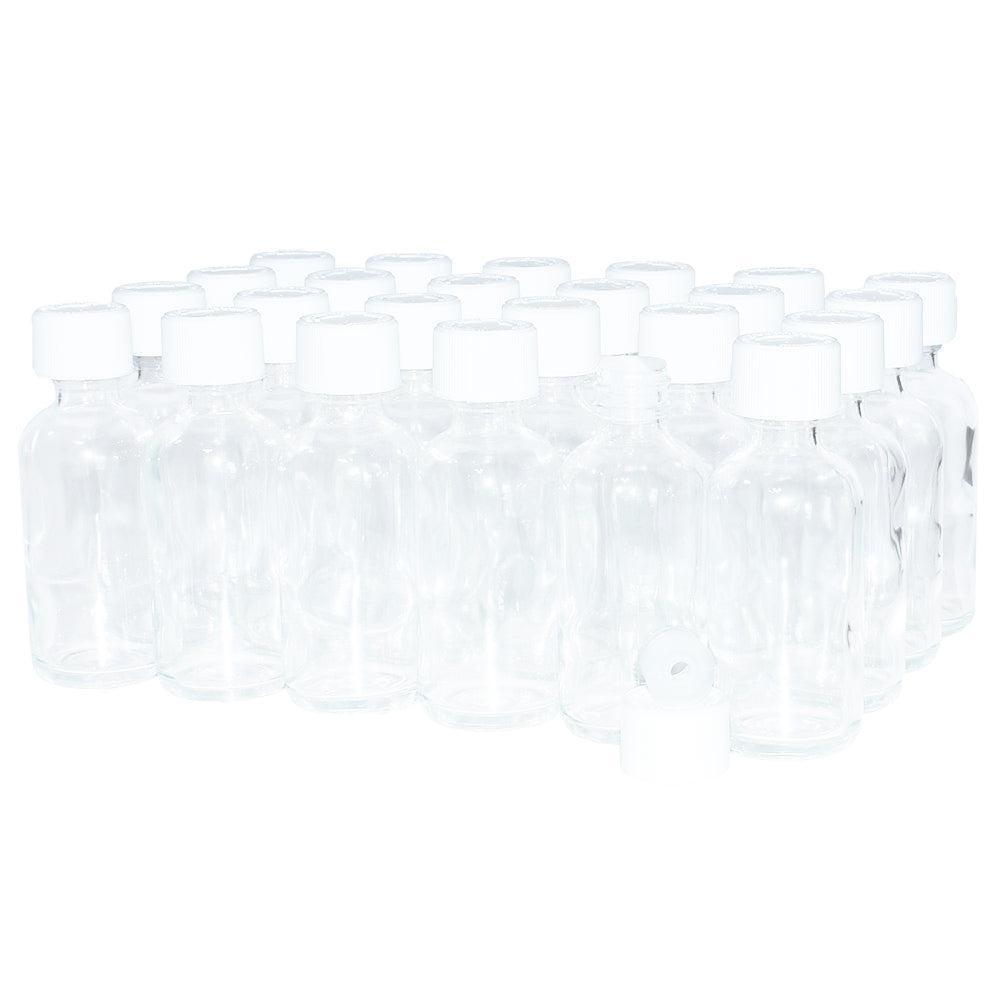 2 oz. Clear Boston Round with Reducer and White Child-Resistant Cap (20/400) (V5) (V6)-Glass Bottle Outlet