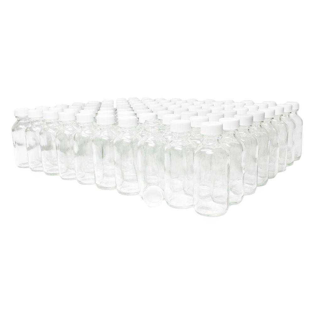 2 oz. Clear Boston Round with White Cap (20/400) (V20) (V1)-Glass Bottle Outlet