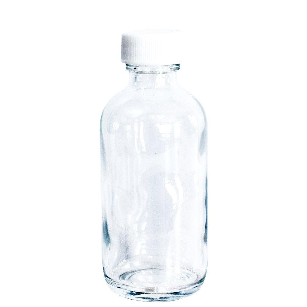 2 oz. Clear Boston Round with White Cap (20/400) (V5) (V6)-Glass Bottle Outlet
