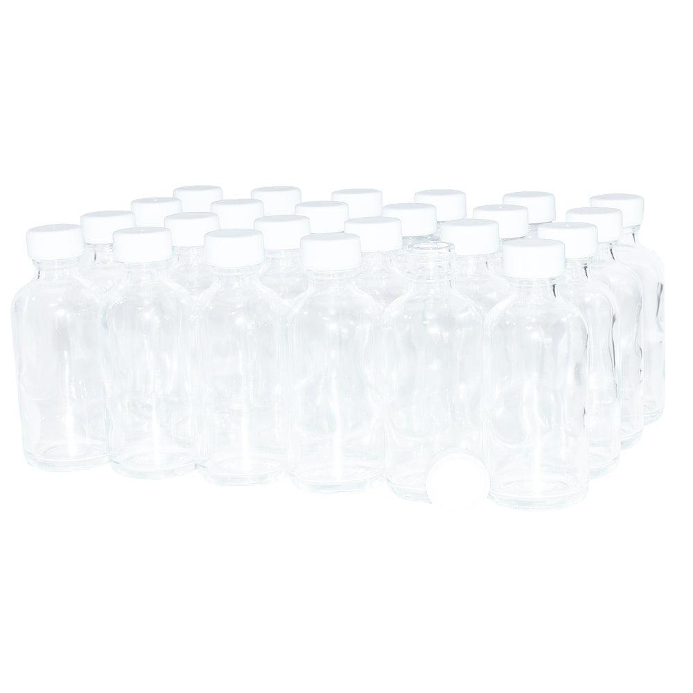 2 oz. Clear Boston Round with White Cap (20/400) (V5) (V6)-Glass Bottle Outlet