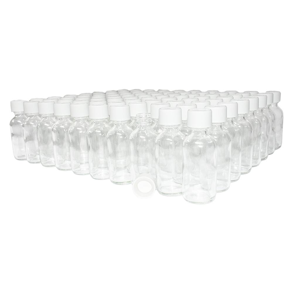 2 oz. Clear Boston Round with White Child-Resistant Cap (20/400) (V20) (V1)-Glass Bottle Outlet