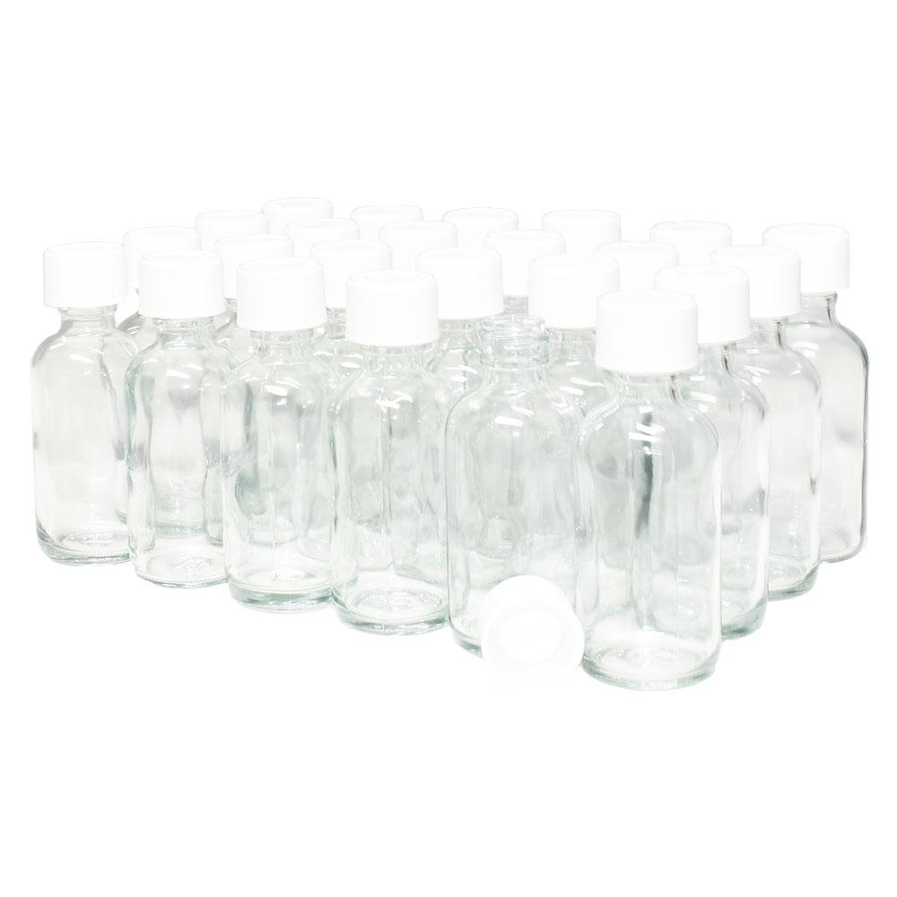 2 oz. Clear Boston Round with White Child-Resistant Cap (20/400) (V4) (V1)-Glass Bottle Outlet