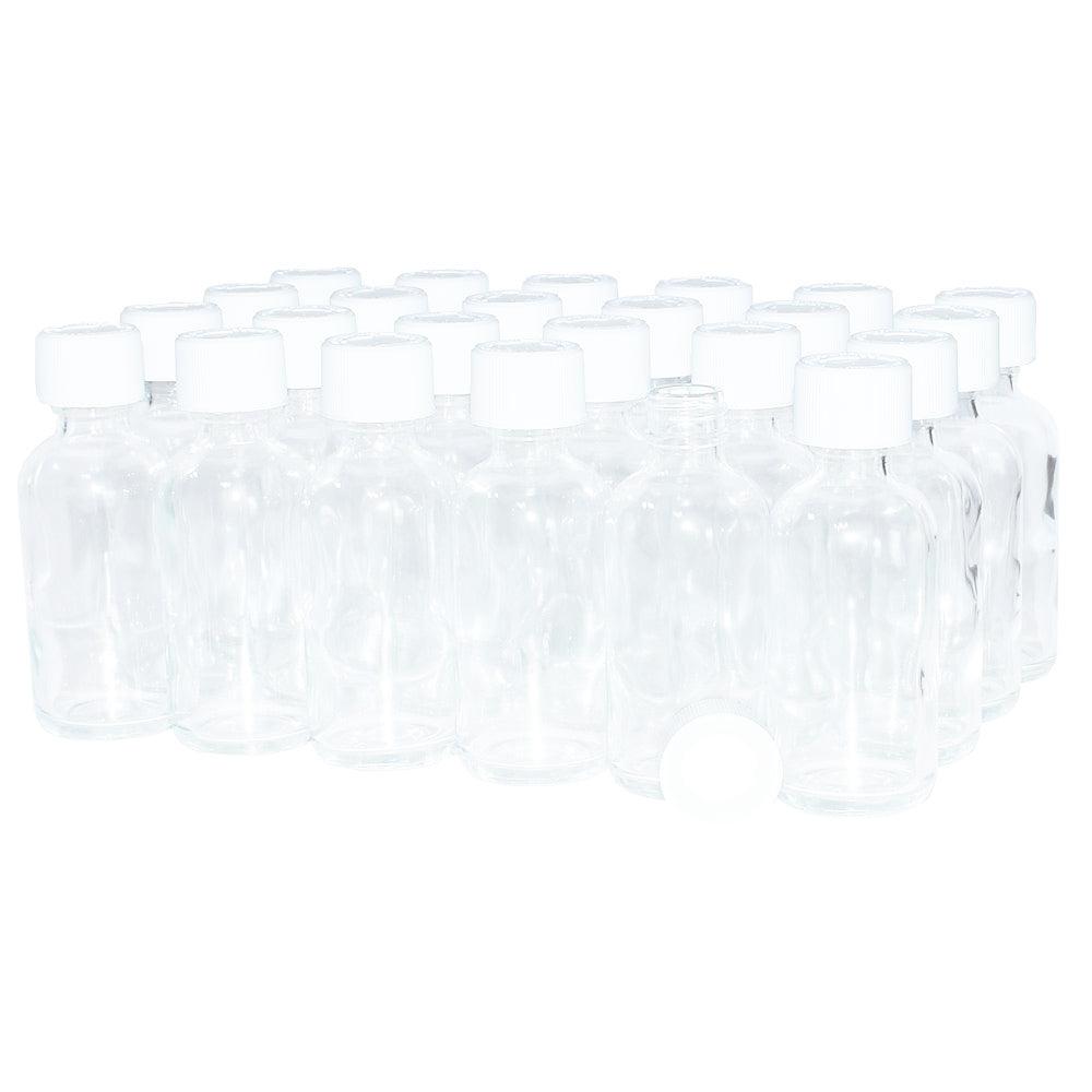 2 oz. Clear Boston Round with White Child-Resistant Cap (20/400) (V5) (V1)-Glass Bottle Outlet
