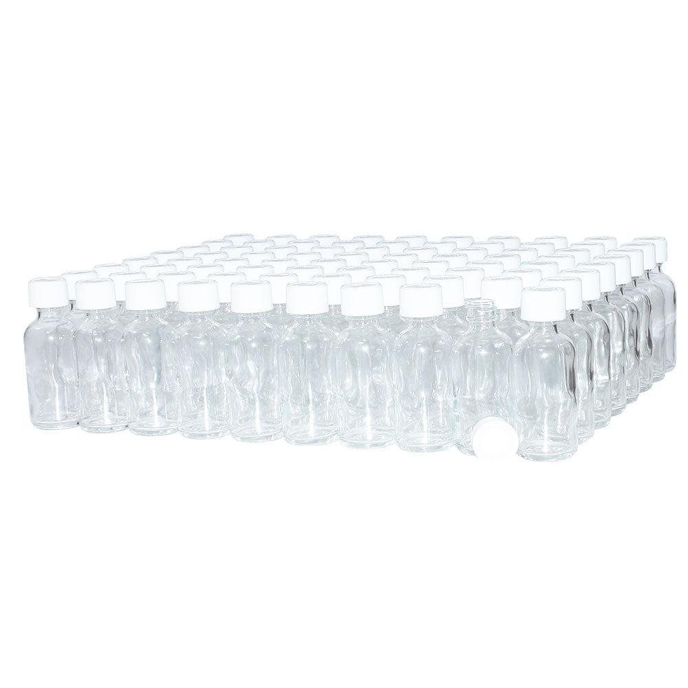 2 oz. Clear Boston Round with White Child-Resistant Cap (20/400) (V5) (V6)-Glass Bottle Outlet