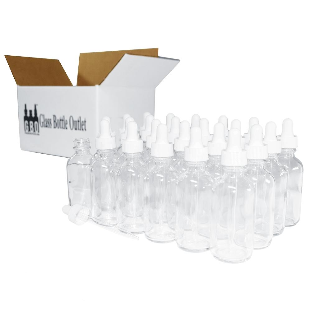 2 oz. Clear Boston Round with White Glass Dropper (20/400) (V20) (V8)-Glass Bottle Outlet