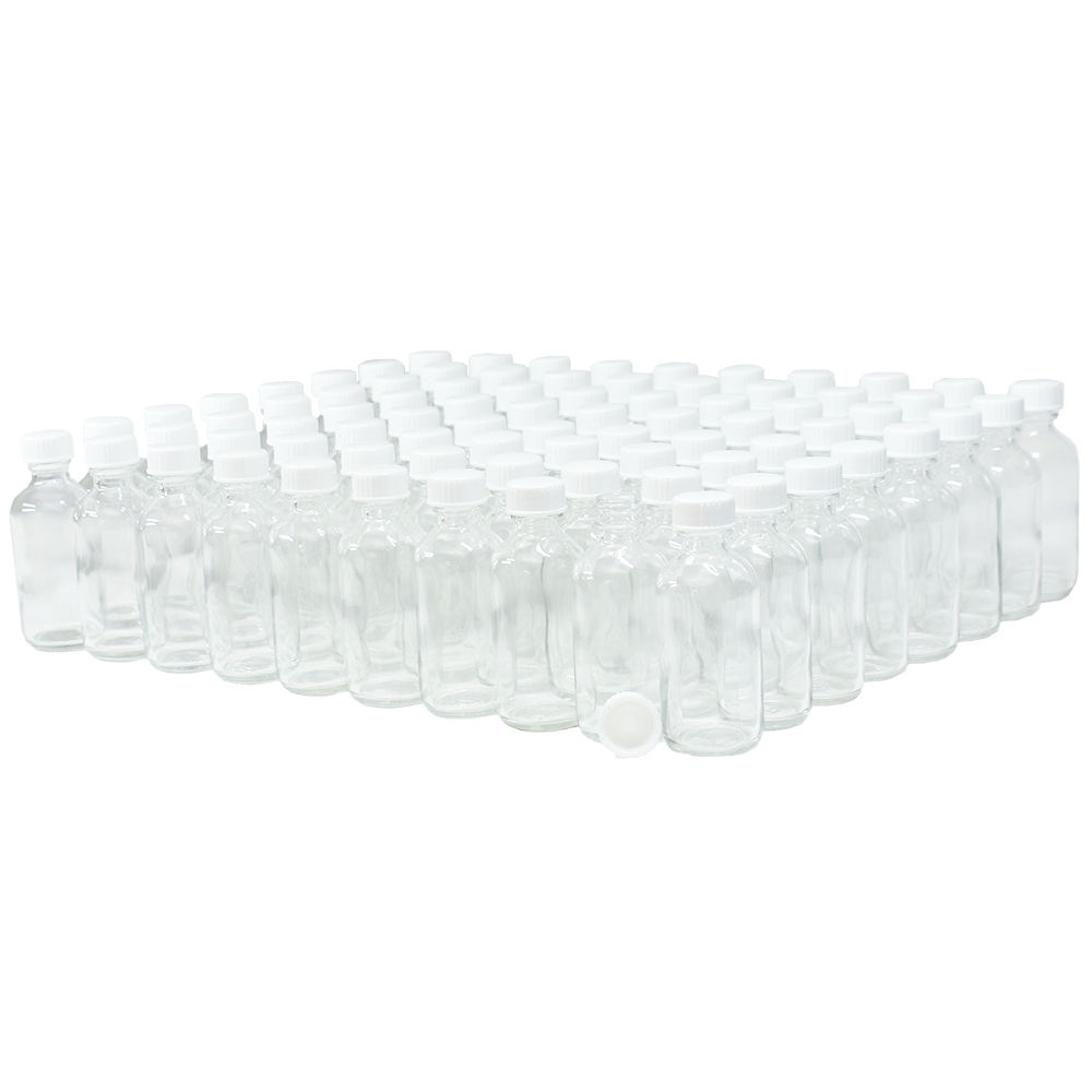 2 oz. Clear Boston Round with White Poly Cone Cap (20/400) (V20) (V20)-Glass Bottle Outlet