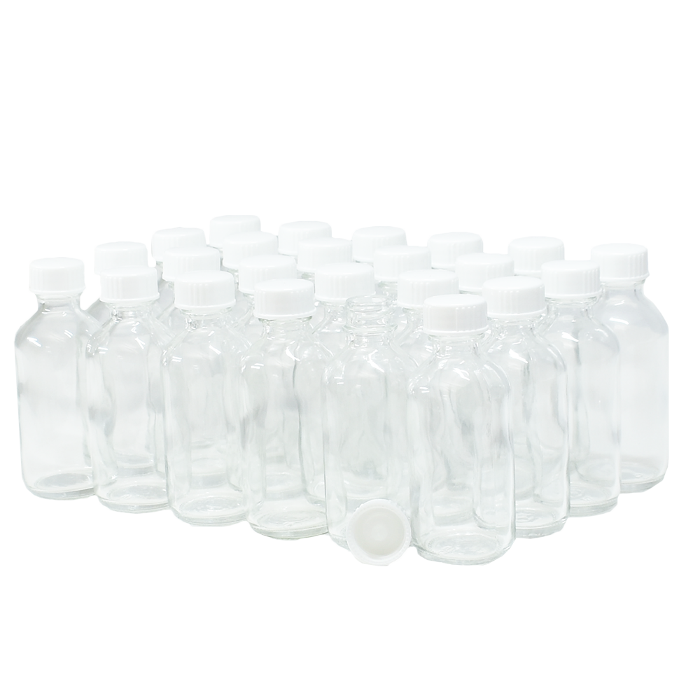 2 oz. Clear Boston Round with White Poly Cone Cap (20/400) (V20) (V20)-Glass Bottle Outlet