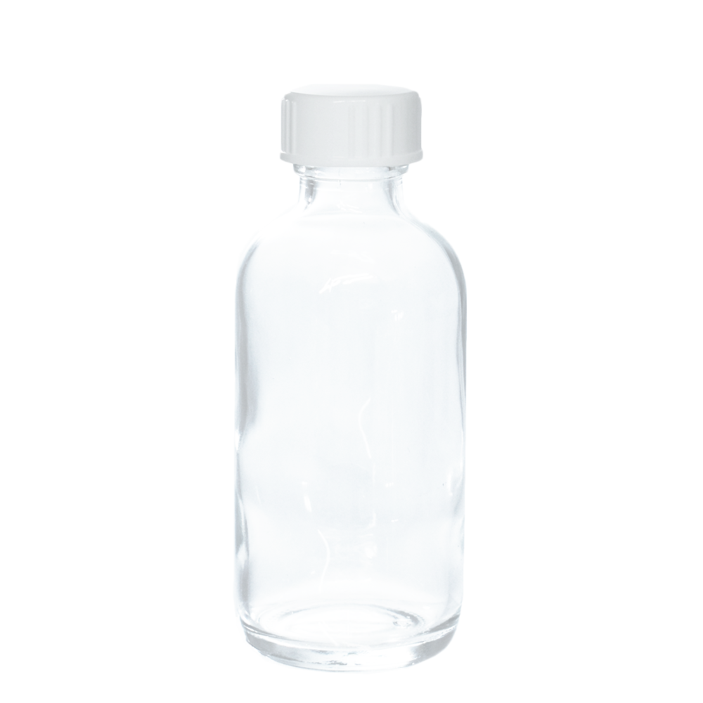2 oz. Clear Boston Round with White Poly Cone Cap (20/400) (V5) (V20)-Glass Bottle Outlet