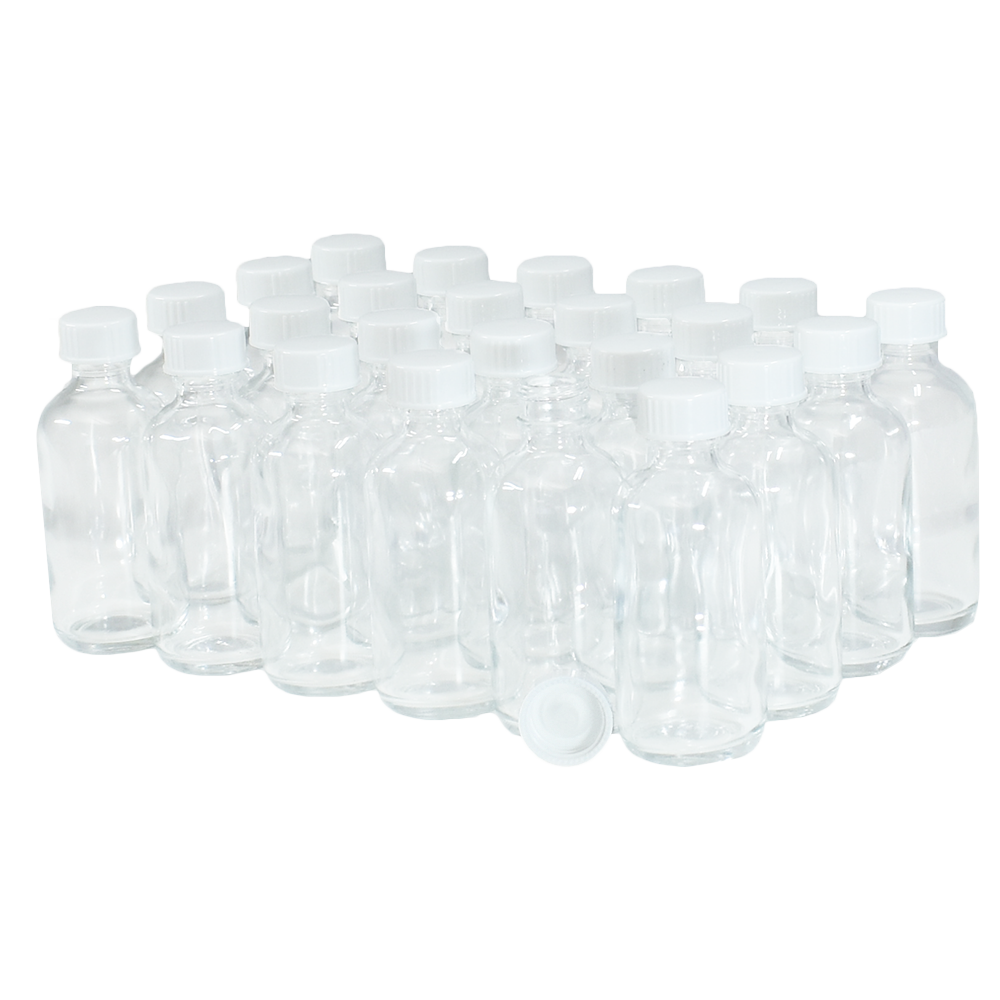 2 oz. Clear Boston Round with White Poly Cone Cap (20/400) (V5) (V20)-Glass Bottle Outlet