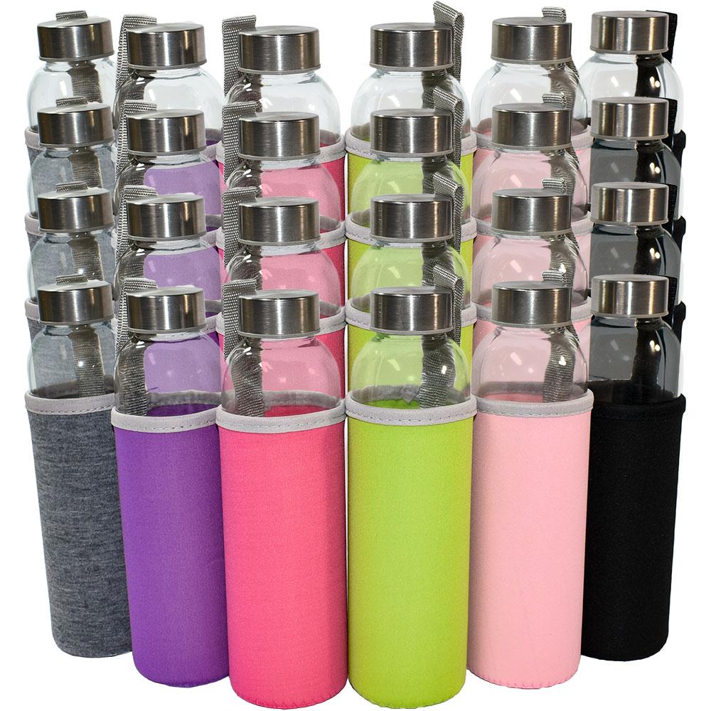 Glass Water Bottles 6 Pack With Sleeves and Stainless Steel Lids - 18oz  Size - Leak Proof Caps, Reus…See more Glass Water Bottles 6 Pack With  Sleeves