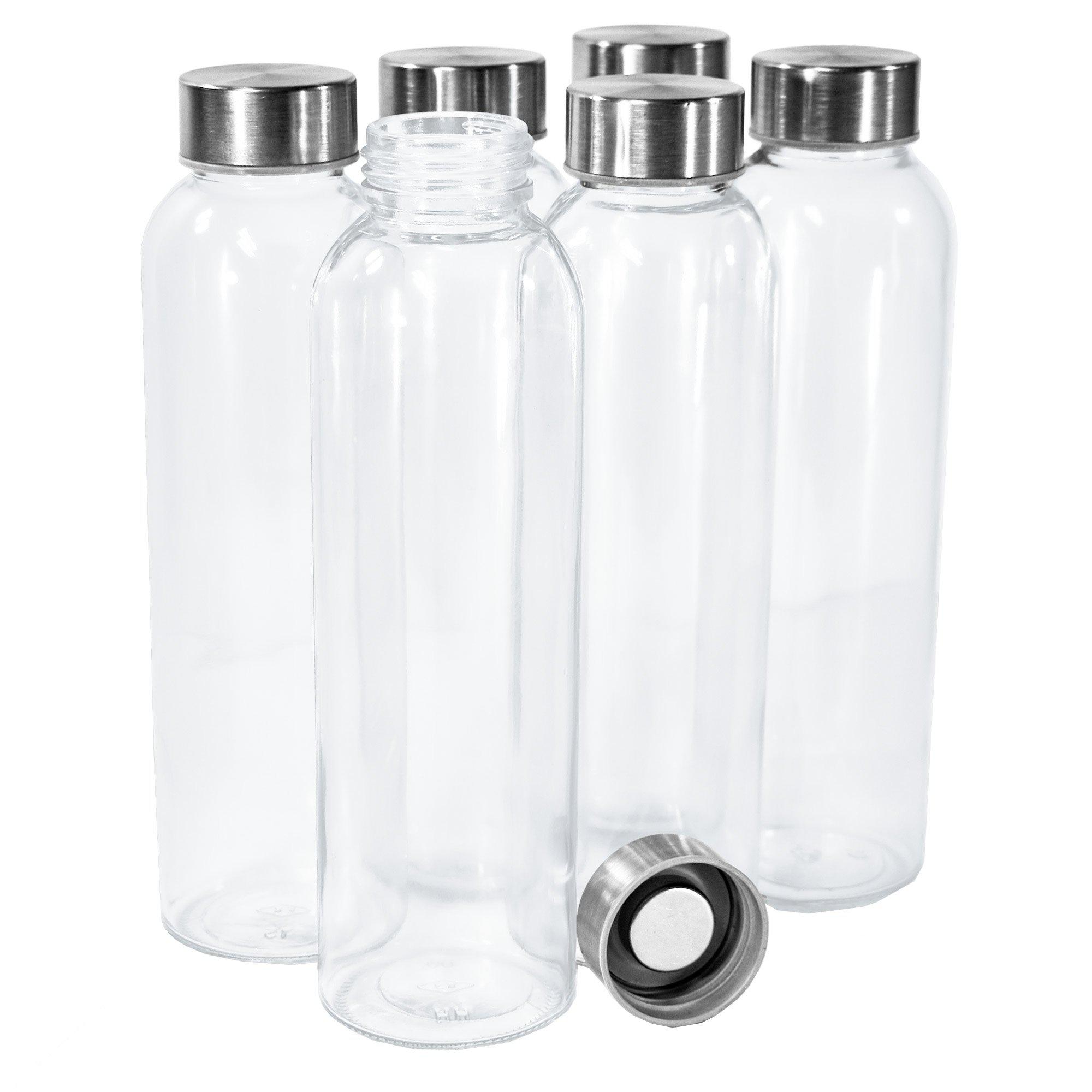 Clear Glass Bottles with Lids 18 oz, Reusable Glass Water Bottles with  Stainless Steel Cap for Juicing,Refrigerator,100% Leak Proof, BPA Free Eco  Friendly,Set of 6 