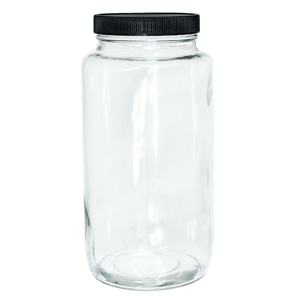 32 oz. Clear Glass Jar with Black Plastic Cap (70/400) (V6) (V6)-Glass Bottle Outlet