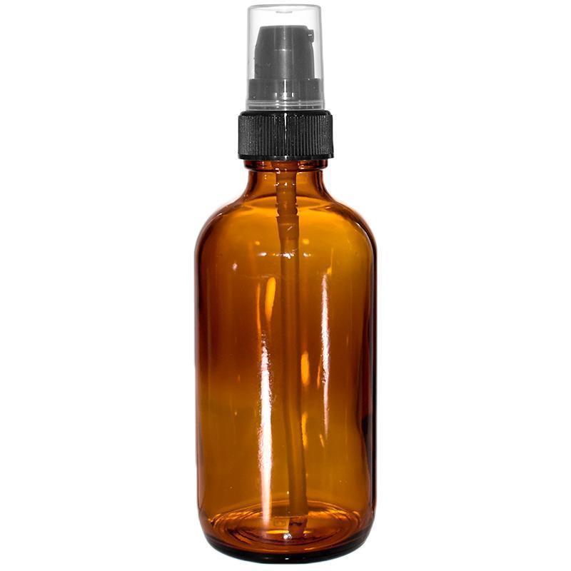 4 oz. Amber Boston Round with Black Cream Pump (22/400) (V4) (V15)-Glass Bottle Outlet