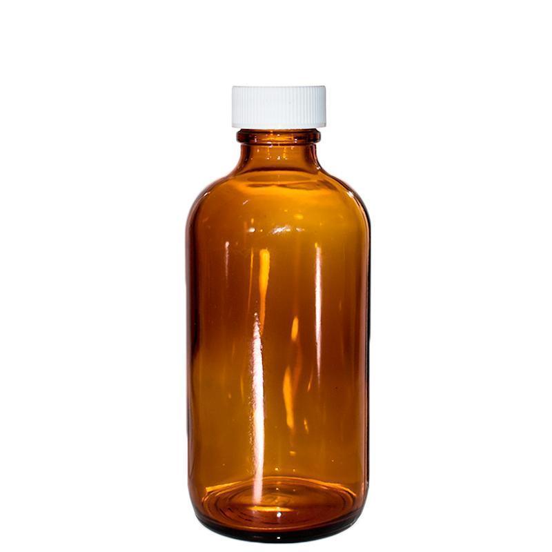 4 oz. Amber Boston Round with White Cap (22/400) (V4) (V1)-Glass Bottle Outlet