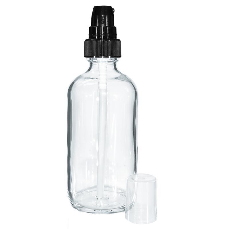 4 oz. Clear Boston Round with Black Cream Pump (22/400) (V4) (V15)-Glass Bottle Outlet