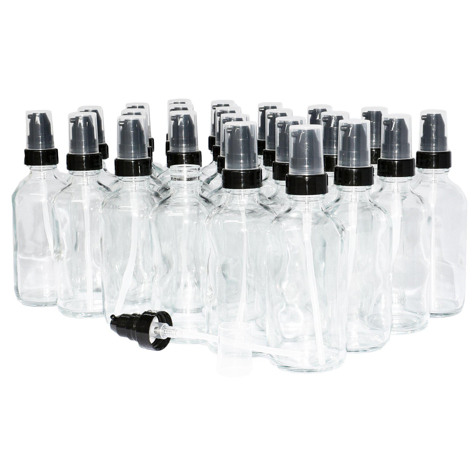 4 oz. Clear Boston Round with Black Cream Pump (22/400) (V4) (V20)-Glass Bottle Outlet