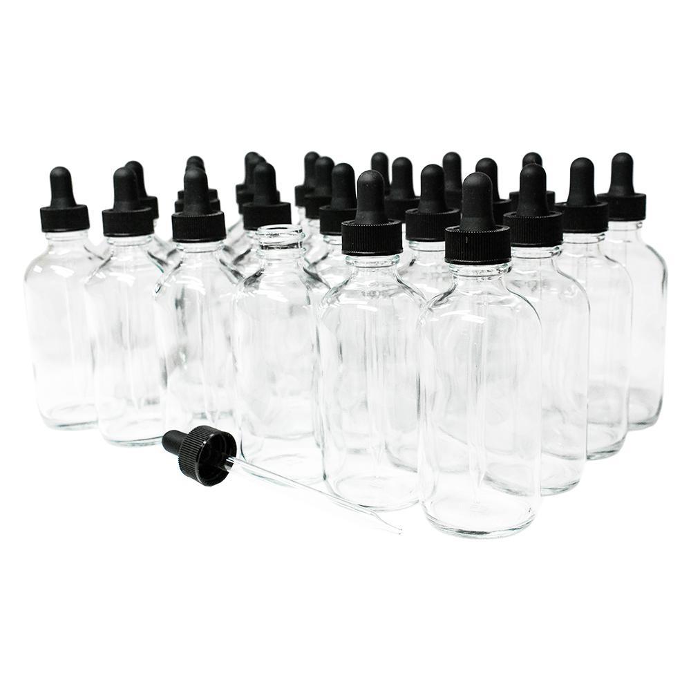 4 oz. Clear Boston Round with Black Glass Dropper (22/400) (V4) (V8)-Glass Bottle Outlet