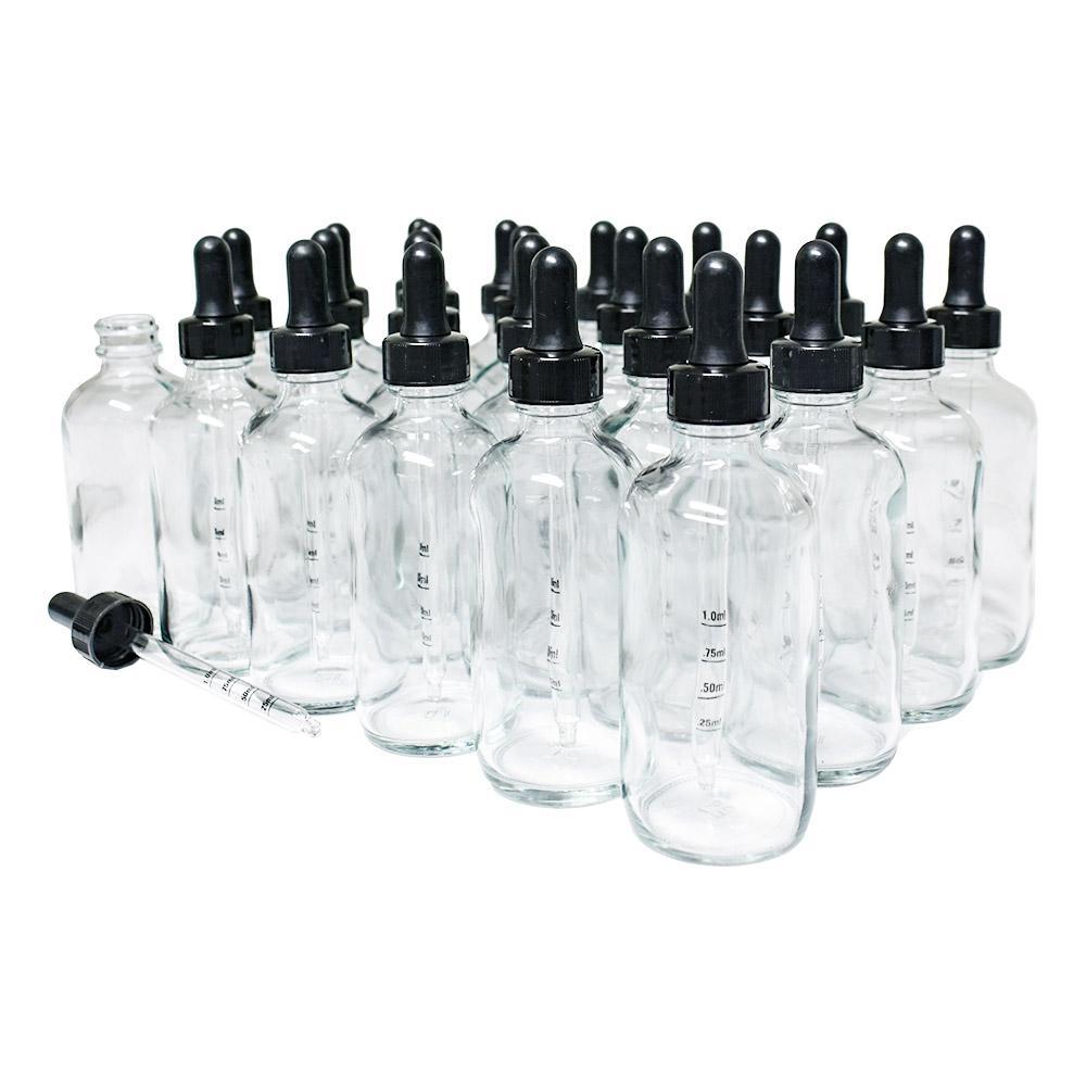 4 oz. Clear Boston Round with Nitrile Rubber Black Graduated Glass Dropper (22/400) (V4) (V12)-Glass Bottle Outlet