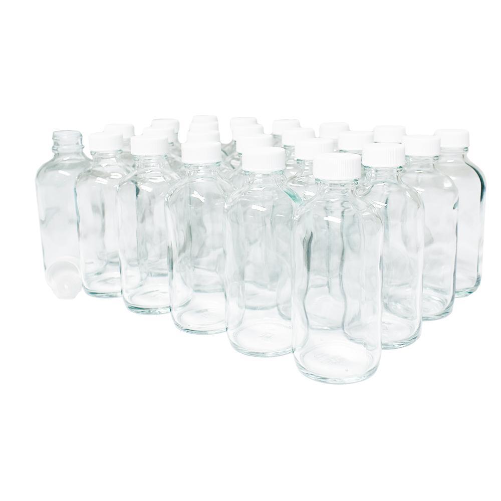 4 oz. Clear Boston Round with Reducer and White Cap (22/400) (V4) (V1)-Glass Bottle Outlet