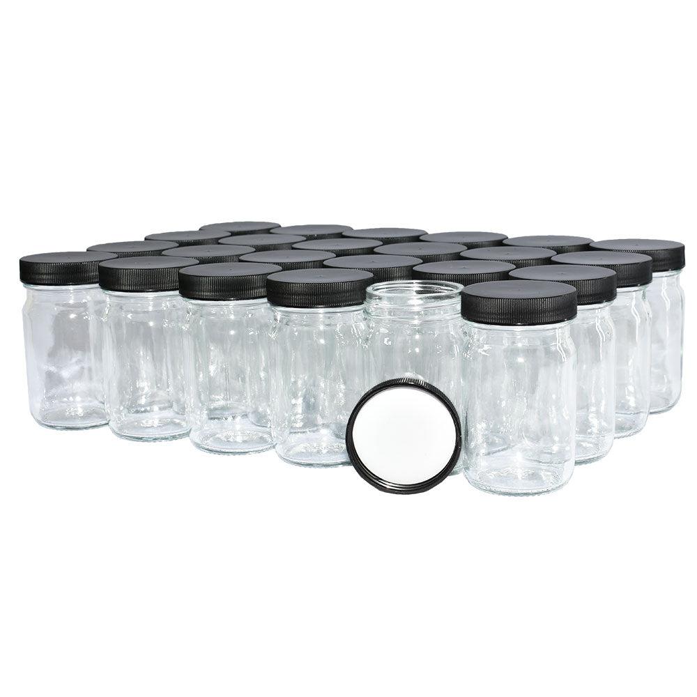 4 oz. Clear Glass Jar with Black Plastic Cap (48/400) (V4) (V7)-Glass Bottle Outlet